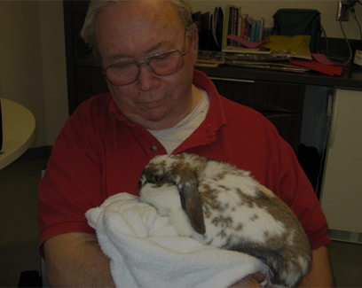 senior man holding bunny